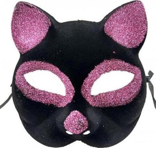 Siyah Renk Pembe Simli Kedi Maskesi