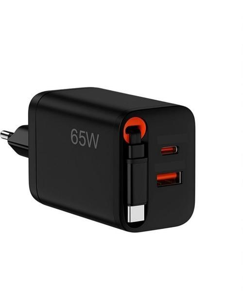 65W Type-C 60cm Kablolu UsbA ve PD Çıkışlı Süper Hızlı Şarj Aleti Başlığı