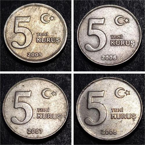 39963687c673c331e7 5 Yeni Kuruş 2005/2006/2007/2008 Tam Set Eski Madeni Para