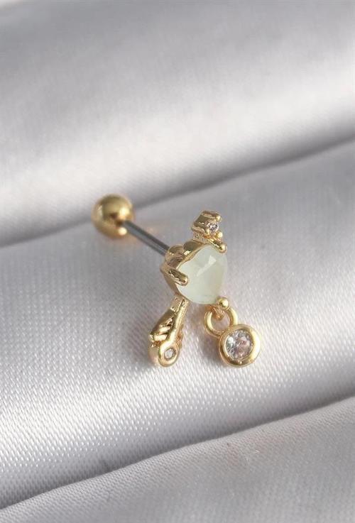 316L Çelik Gold Renk Beyaz Mineli Kalp Sallantı Zirkon Taşlı Tragus Piercing