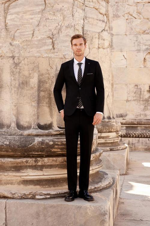 Erkek Siyah Basic Düz Slim Fit Dar Kesim 6 Drop Takım Elbise