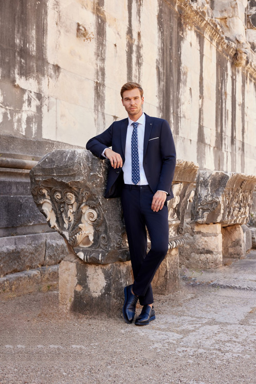 Erkek Lacivert Basic Düz Slim Fit Dar Kesim 6 Drop Takım Elbise