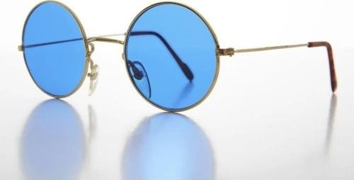 Yuvarlak Cam John Lennon Tarzı Gold Çerçeveli Mavi Gözlük
