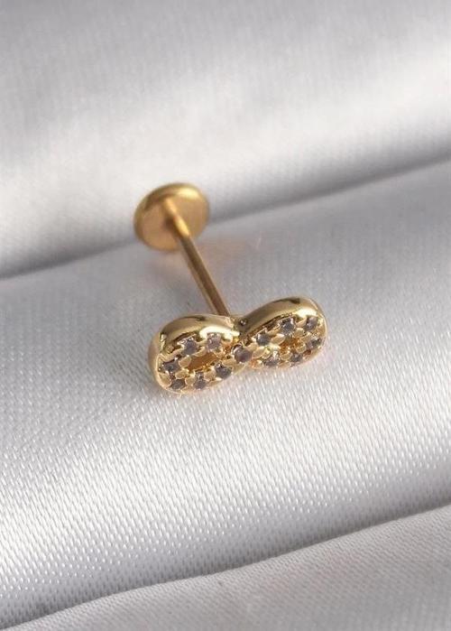 316L Çelik Gold Renk Zirkon Taşlı Sonsuzluk Model Tragus Piercing