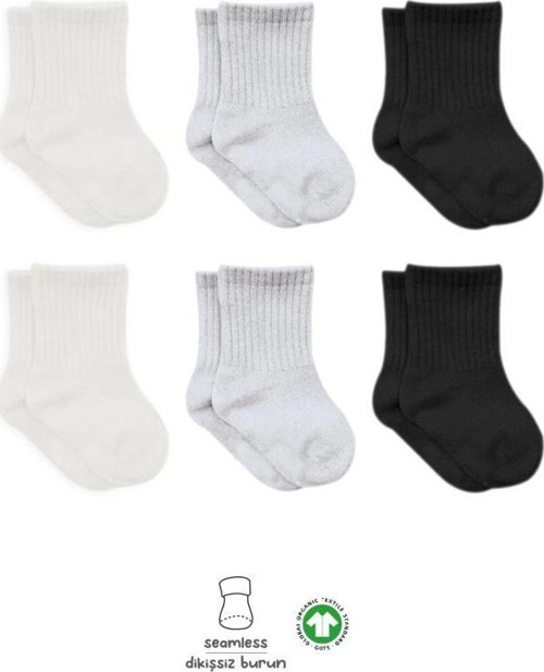Eğitici Oyuncak Bistyle Basic Penye Soket Çorap 6'Lı BS10101B Ekru Gri Siyah