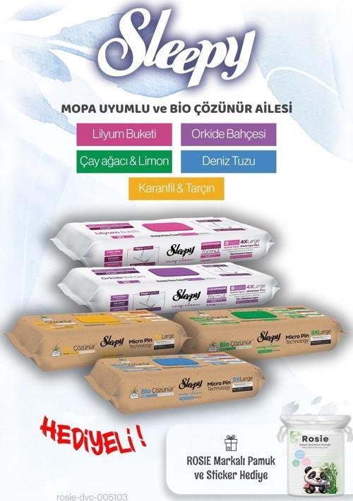 Easy Clean Mopa Uyumlu ve Bio Çözünür ailesi 5'li Islak Mendil Paketi ve ROSIE hediye