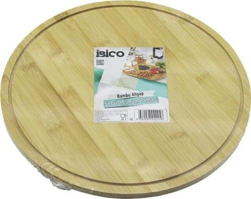 Yuvarlak Döner Tablalı Ahşap Bambu Sunum Tepsisi Tahtası =29.7cm - Mini Sofra Kanallı Kenar