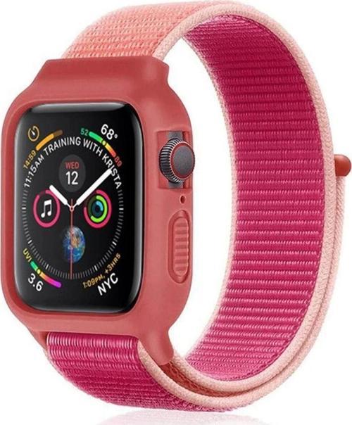 Apple Watch 38mm Hasırlı Cırtcırtlı Kasalı Kordon - Mor