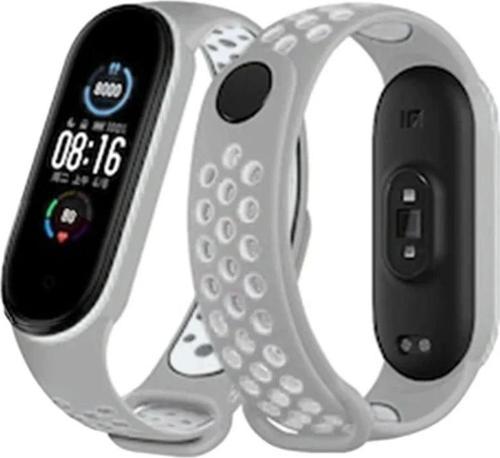 Xiaomi Mi Band 6 Spor Delikli Kordon - Gri-Kırmızı
