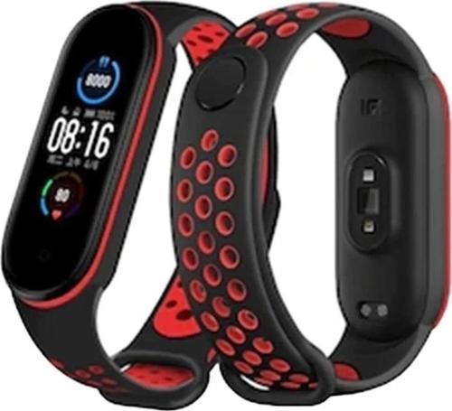 Xiaomi Mi Band 6 Spor Delikli Kordon - Siyah-Kırmızı