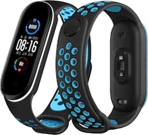 Xiaomi Mi Band 6 Spor Delikli Kordon - Siyah-Mavi-Beyaz