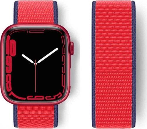Apple Watch 38mm Hasırlı Cırtcırtlı Kordon - Lacivert-Kırmızı