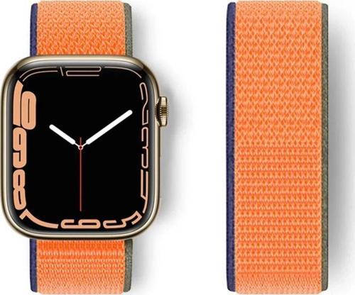 Apple Watch 38mm Hasırlı Cırtcırtlı Kordon - Lacivert-Turuncu