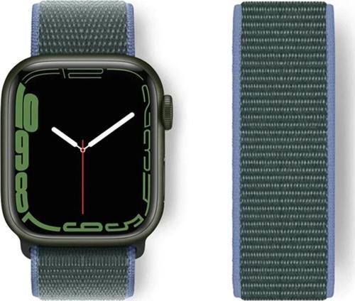 Apple Watch 38mm Hasırlı Cırtcırtlı Kordon - Mavi-Yeşil