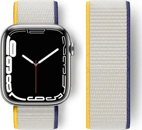 Apple Watch 38mm Hasırlı Cırtcırtlı Kordon - Sarı-Beyaz