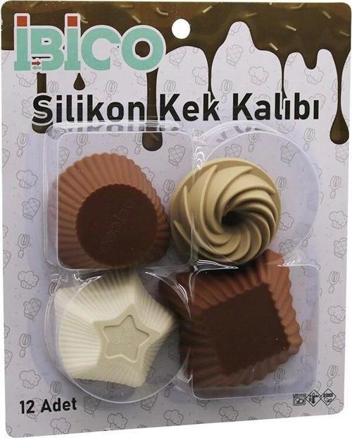 12pcs   Renkli Silikon  Muffin - Kek Kalıp Mix Şekil= 3-dikdörtgen - 3-yuvarlak - 3-rüzgar Gülü - 3-