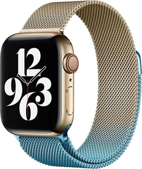 Apple Watch 38mm Metal Mıknatıslı Kordon - Metalik Gold-Mavi