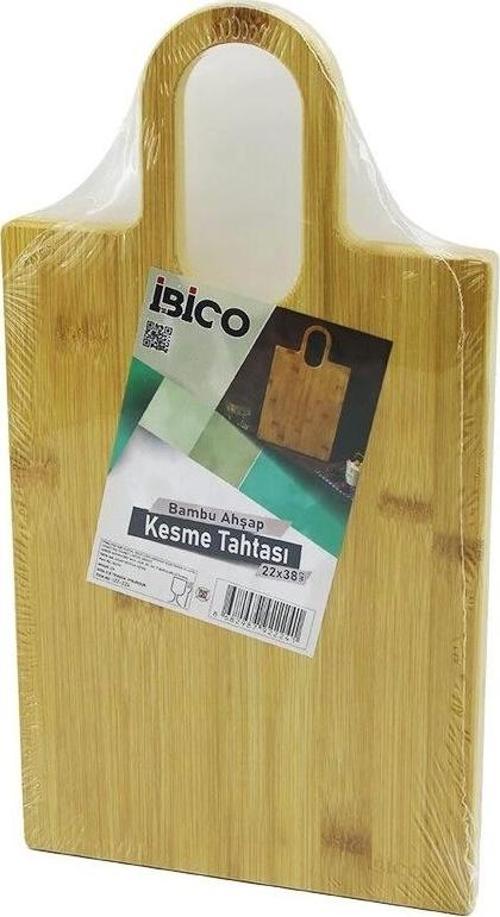 Dikdörtgen=22x38cm Ahşap Bambu Kesim Panosu - Kesme Tahtası Oval Kulplu
