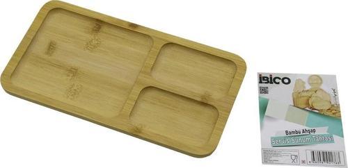 Dikdörtgen 3 Bölmeli=2+1 Ahşap Bambu Servis Sunum Tepsi - Tahtası 24.8 X 13.8 X 1.4cm