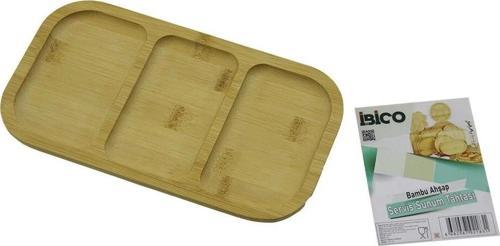Dikdörtgen 3 Bölmeli=2+1 Ahşap Bambu Servis Sunum Tepsi - Tahtası 25 X 14 X 1.4cm