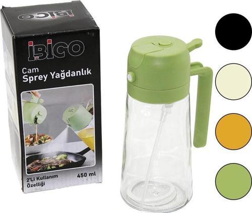 2in1=spreyli - Akıtmalı Cam Yağdanlık 450ml Kilitli Kapaklı - Sürahi Modeli