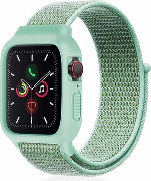 Apple Watch 42mm Hasırlı Cırtcırtlı Kasalı Kordon - Turkuaz