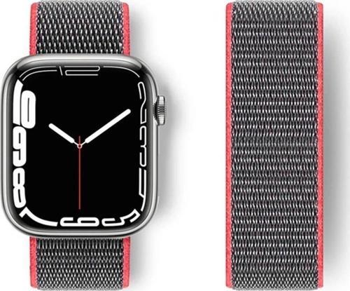 Apple Watch 42mm Hasırlı Cırtcırtlı Kordon - Pembe-Gri