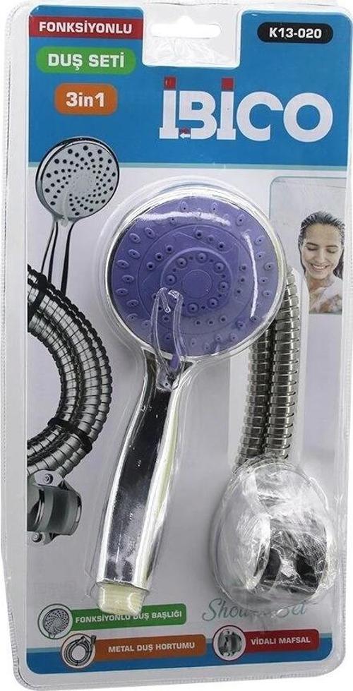 Vakumlu Ambalaj3in1duş Seti Fonksiyonlu Duş Başlık - Metal Duş Hortum - Mafsal=askı Vidalı