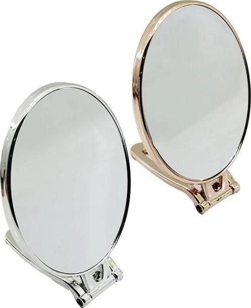 Oval   6.5 İnç=16.5x13cm  Makyaj Aynası  Çift Taraflı   Bronz - Gümüş Pls.çerçeve   Katlanır Ayaklı