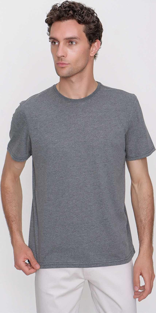 Erkek Antrasit Basic Düz %100 Pamuk Bisiklet Yaka Slim Fit Dar Kesim Kısa Kollu Tişört