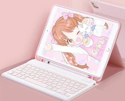 Samsung Galaxy Tab A9 Kılıf KC01 Smart Klavyeli Tablet Kılıfı - Pembe