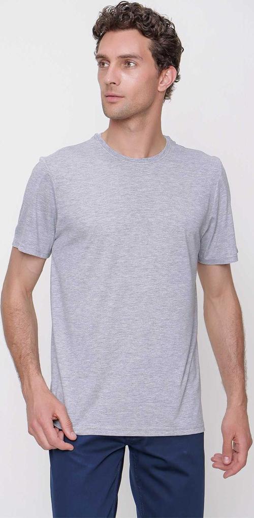 Erkek Gri Basic Düz %100 Pamuk Bisiklet Yaka Slim Fit Dar Kesim Kısa Kollu Tişört