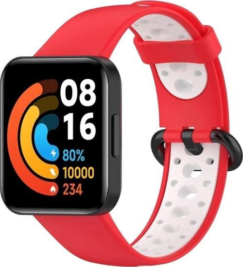 Xiaomi Redmi Watch 2 Spor Delikli Kordon - Kırmızı-Beyaz