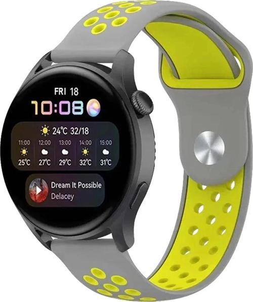 Watch 20mm Spor Delikli Kordon - Gri-Yeşil