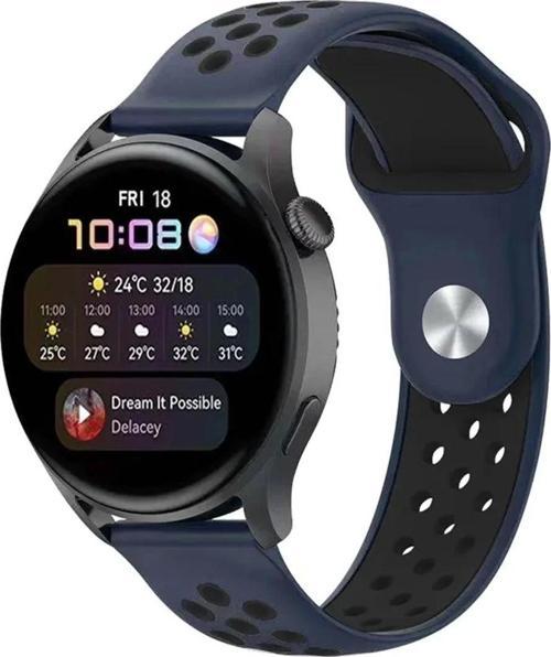 Watch 20mm Spor Delikli Kordon - Lacivert-Siyah