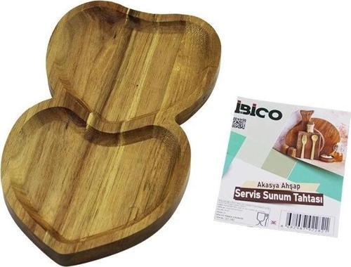 Akasya Kalpli  2 Bölmeli  Ahşap Servis Sunum Tepsi - Tahtası  25 X 14 X 1.4cm