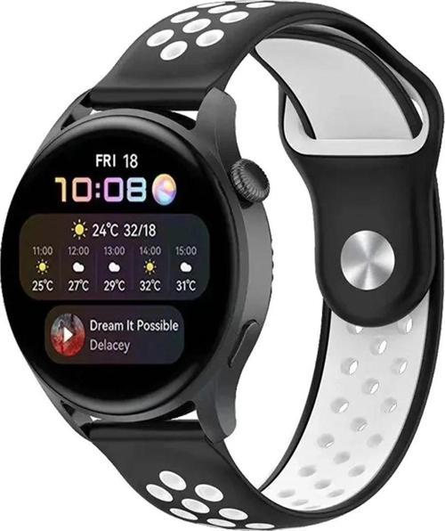 Watch 20mm Spor Delikli Kordon - Siyah-Beyaz