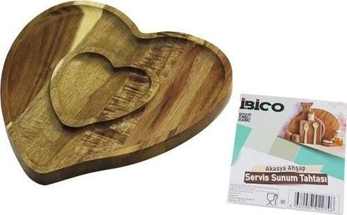 Akasya  Kalp Model   2 Bölmeli=1+1  Ahşap Bambu Servis Sunum Tepsi - Tahtası  20.5 X 19.5 X 1.4cm