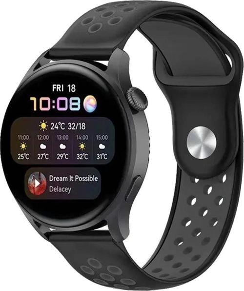 Watch 20mm Spor Delikli Kordon - Siyah-Füme
