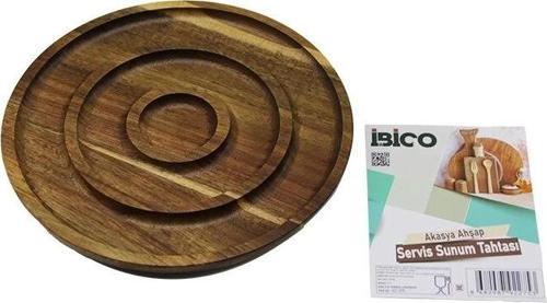 Akasya Yuvarlak  2 Bölmeli=1+1  Ahşap Servis Sunum Tepsi - Tahtası  20 X 1.4cm