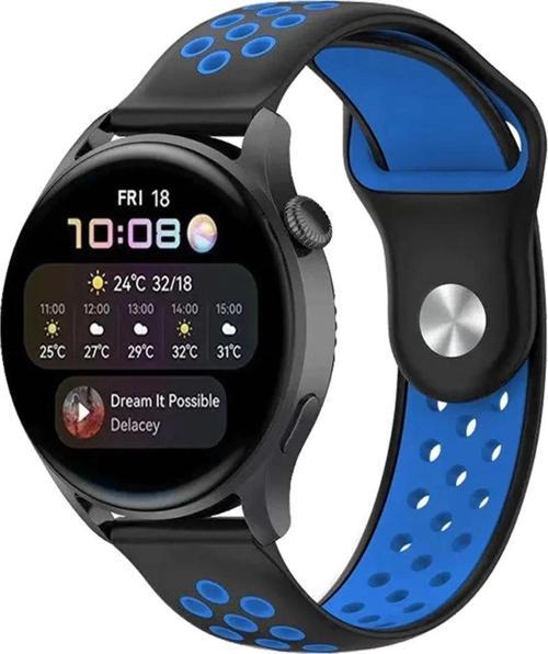 Watch 20mm Spor Delikli Kordon - Siyah-Mavi