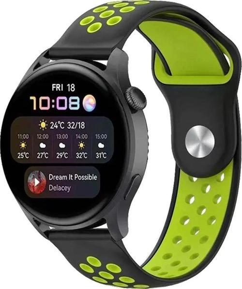 Watch 20mm Spor Delikli Kordon - Siyah-Yeşil
