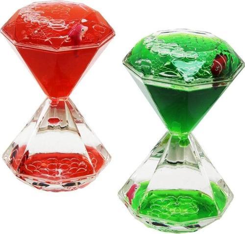 Renkli Sulu   Elmas Şekil  Kum Saati  Mika Kristal Plastik   2pcs Balıklı