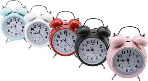 Büyük Klasik Model Masa Çalar Saat Pilli - Ledli Işıklı Yuvarlak - Renkli Metal Kasa Çap:15cm