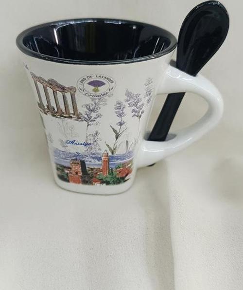Bardak Kupa Seramik Kulplu 100 ml Yöresel Meşrubat Su Kahve Bardağı Antalya Görselli
