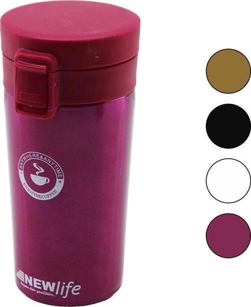 Çelik=18-8 Metal Termos Kupa Bardak 300ml Filtreli Kulpsuz Bas-aç Kilitli Kapak