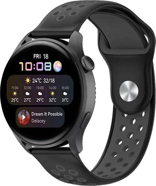 Watch 22mm Spor Delikli Kordon - Siyah-Füme