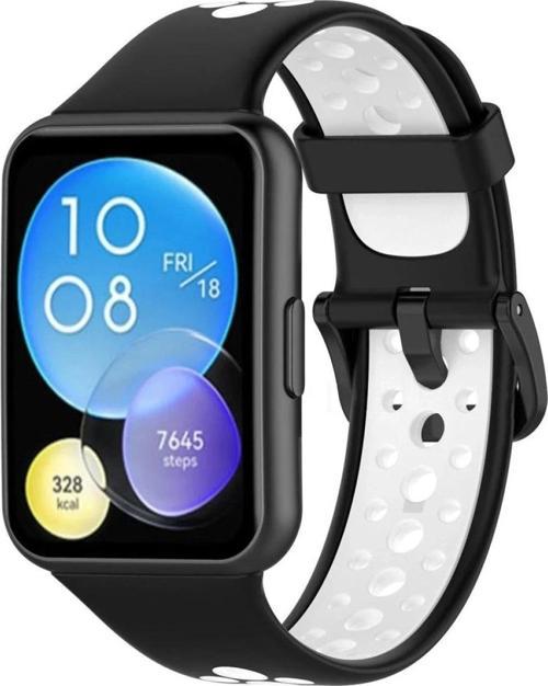 Huawei Watch Fit 2 Spor Delikli Kordon - Siyah-Beyaz
