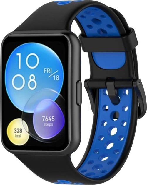 Huawei Watch Fit 2 Spor Delikli Kordon - Siyah-Mavi