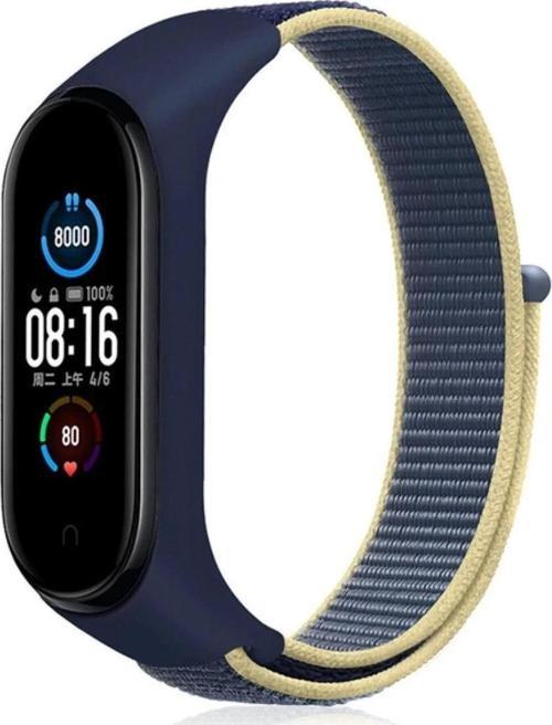 Xiaomi Mi Band 4 Hasırlı Cırtcırtlı Kordon - Sarı-Lacivert